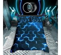 Homewish Housse de Couette 240 x 260 Enfant Garçon Moderne, Parure de Lit 2 Personnes Nid d'abeille Bleu, Sets de Housses de Couettes Géométrique Hexagonal, Couvre Lit À Motif de Ruche Géométrie