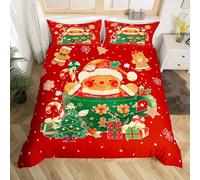 Homewish Housse de Couette 240 x 260 Homme Mignon de Pain D'Gingembre,Parure de Lit Enfant Thème de Noël de Dessins Animés,Couvre Lit Flocon de Neige de Pin de Noël Garçons Filles Vacances de L'An