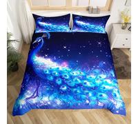 Homewish Housse de Couette 240 x 260 Paon Chic avec 2 Taies d'oreiller, Parure de Lit Jungle Tropicale, Sets de Housses de Couettes Oiseau Coloré, Couvre Lit Feuilles de Palmier Animaux Sauvages