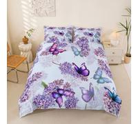 Homewish Housse de Couette 240 x 260 Papillon coloré Parure de Lit Enfant Papillon Lavande Sets de Housses de Couettes Esthétique Papillons Volants Couvre Lit Floraux Lavande GroovyBleu