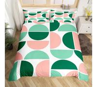 Homewish Housse de Couette 240 x 260 Vert et Rose Mi-Siècle, Parure de Lit Enfant Boho Rétro, Sets de Housses de Couettes Abstrait Géométrique Vintage, Couvre Lit Garçons Filles Art Moderne Coloré