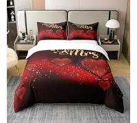 Homewish Housse de Couette 240x260 Coton Couple, Ensemble de Literie Mr et Mme, Parure de Lit Coeur d'amour Étincelante pour Femmes Filles, Ensemble de Lit de Mariage Romantique Rouge et Noir