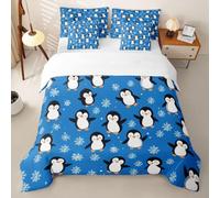 Homewish Housse de Couette 7 Pièces 200x200 Pingouin | Parure de Lit Noir Blanc Pingouins Drap Housse Adorable Arctique Poteau Animaux Drap Plat, 2 Taies d'oreiller