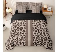 Homewish Housse de Couette 7 Pièces 240 x 260 Imprimé Léopard | Parure de Lit Guépard Rayure Drap Housse Géométrique Modernee Drap Plat, 2 Taies d'oreiller, 2 Housses de Coussin