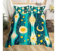 Homewish Housse de Couette Abstract Lune Soleil Bleu Jaune,Parure de Lit Enfant 200x200 Art Moderne Étoilé Boho,Sets de Housses de Couettes Stripe Ombre Esthétique Enfants Hommes Femmes Adultes