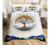 Homewish Housse de Couette Arbre de Vie, Parure de Lit Enfant 220x240 Paysage Boho, Sets de Housses de Couettes Adultes Adolescents Mystérieux Botanique, Couvre Lit Peinture Abstraite Géométrique