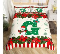 Homewish Housse de Couette Arc de Noël Lettre G,Parure de Lit 240 x 260 Enfant Holly Enfants Amour Cœur,Couvre Lit Flocon de Neige Vert Bande Rouge Alphabet Bowknot Cerise Bonhomme de Neige