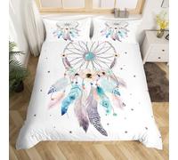 Homewish Housse de Couette Attrape Rêves 220x240 Filles, Parure de Lit Fleurie Adulte Femme, Ensemble de Literie Fleur de Cerisier, Housse Couette Tribale Aztèque, Bohème Décoration de Chambre