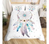 Homewish Housse de Couette Attrape Rêves 240 x 260 Filles, Parure de Lit Fleurie Adulte Femme, Sets de Housses de Couettes Fleur de Cerisier, Housse Couette Tribale Aztèque, Décoration de Chambre