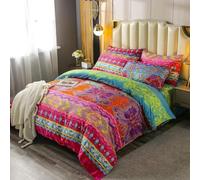 Homewish Housse de Couette Bohème 230x220 cm avec 2 Taies d'oreiller 50x75 cm - Parure de Lit Coloré Floral Boho Rayé - Ensemble de Literie Réversible Indien Tribal du Sud-Ouest Microfibre Douce