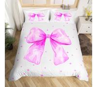 Homewish Housse de Couette Bowknot,Parure de Lit Enfant 240 x 260 Hot Rose Bow,Sets de Housses de Couettes Filles Aquarelle Bow Cravat Étoiles,Couvre Lit Esthétisation