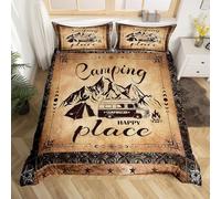 Homewish Housse de Couette Camping-Car 240x260 cm avec 2 Taies d'oreiller, Parure de Lit Happy Camping pour Garçons Filles, Sets de Housses de Couettes Étoile de L'Ouest du Texas, sans Couette