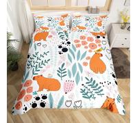 Homewish Housse de Couette Capybara Kawaii 240 x 260, Parure de Lit Capybara de Dessin Animé, Ensemble de Literie Mignonne Fleur en Forme de Coeur d'amour, Couvre Lit Animaux À Pattes, Doux