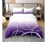 Homewish Housse de Couette Cercles Ombrés Coton, Parure de Lit 140x200 Moderne Dégradée pour Enfants Ados Adultes, Ensemble de Literie À Rayures Abstraites et Tourbillons, Violet Gris Blanc