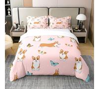 Homewish Housse de Couette Corgi pour Filles, Parure de Lit Coton 220x240, Ensemble de Literie Chien Kawaii, Housse Couette Cartoon Puppy Pugs, Ensemble de Lits À Thème pour Animaux de Compagnie