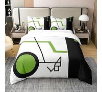 Homewish Housse de Couette Coton 240x260 À Rayures Géométriques, Housse Couette Blanche Noire Verte pour Enfants, Parure de Lit Triangle Abstrait, Ensemble de Literie Carré et Tourbillons, 3 Pièces