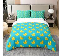 Homewish Housse de Couette Coton Animal de Dessin Animé pour Enfants Garçons Filles, Ensemble de Literie Canard Mignon, Parure de Lit Canard À L'Oie, Cabine Lodge Décor de Ferme, 220x240