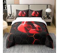 Homewish Housse de Couette Coton Boxe pour Ados, Parure de Lit 200x200 Géométrique Nid d'abeille, Ensemble de Literie Hexagone Dégradé pour Enfants Garçons Adultes, Couvre-Lit Jeux Sportifs