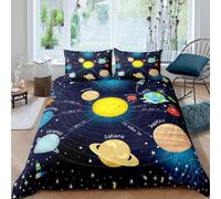 Homewish Housse de Couette de l'espace 140x200, Parure de Lit Ciel Étoilé pour Enfant Garçon Fille, Ensemble de Literie Planète Galaxie Espace, Décoration de Chambre Bleue, 1 Taie d'oreiller