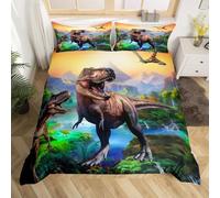 Homewish Housse de Couette Dinosaure 240 x 260 Enfant Parure de Lit Ado Garçon, Ensemble de Literie Dino Jungle Housse de Couette Animaux Anciens en 3D, Décoration de Chambre en Dinosaures