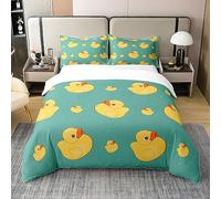 Homewish Housse de Couette en Coton Canard pour Enfants Garçons Filles, Ensemble de Literie Canards Jaune Bleu Rouge, Parure de Lit 220x240 Mignon Canard Dessiné À La Main, 3 Pièces
