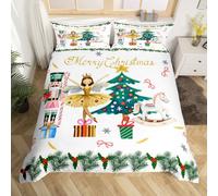 Homewish Housse de Couette Enfant 140x200 Casque-Noix de Noël, Parure de Lit Princesse Casque-Noix D'Aquarelle, Sets de Housses de Couettes Joyeuxnoël, Couvre Lit Décorations d'arbre de Noël Rose