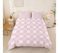 Homewish Housse de Couette Enfant 140x200 Géométrique Rose,Parure de Lit Rose Blanc À Rayures,Sets de Housses de Couettes Rayures Plaid Mignonnes,Couvre Lit Garçons Filles Mode Moderne Preppy