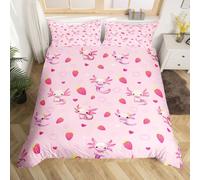 Homewish Housse de Couette Enfant 200x200 Axolotl Mignon,Parure de Lit Enfants Adultes Fraise Fruit Délicieux,Sets de Housses de Couettes Amour Cœurs Axolotl,Couvre Lit Salamandre Dessin Animé