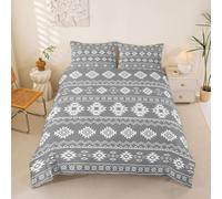 Homewish Housse de Couette Enfant 200x200 Aztèques du Sud-Ouest, Parure de Lit Boho Occidental, Sets de Housses de Couettes Teenage Garçons Navajo, Couvre Lit Modèle Tribal Géométrique Ethnique Grise