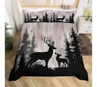 Homewish Housse de Couette Enfant 200x200 Famille de Cerfs,Parure de Lit Ferme en Bois Rétro,Sets de Housses de Couettes Chasse À L'Animal Rustique Garçons Filles Chasse À Faune de Forêt Occidentale