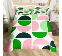 Homewish Housse de Couette Enfant 200x200 Vert et Rose, Parure de Lit Retro Mi-Siècle, Sets de Housses de Couettes Boho Géométrique, Couvre Lit Garçons Filles Vintage Art Abstrait Moderne