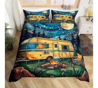 Homewish Housse de Couette Enfant 220x240 Camping,Parure de Lit Galaxy Stars Oil Painting Camper,Sets de Housses de Couettes Camfire Tent Camp Voiture de Voyage,Couvre Lit Cabine Rustique de La Grange
