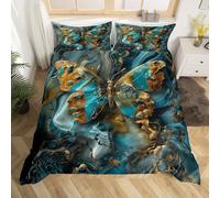 Homewish Housse de Couette Enfant 220x240 Esthétique du Papillon,Parure de Lit Marbrage en Or et en Théle,Sets de Housses de Couettes Teinture de Cravate en Marbre Gradient Art Abstrait Moderne