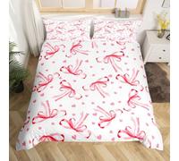 Homewish Housse de Couette Enfant 220x240 Girly Bows,Parure de Lit Coquette Rouge Bowknot,Sets de Housses de Couettes des Adolescents Aquarelle Bow Cravat Rubans,Couvre Lit Style Princesse Rêveuse