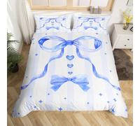 Homewish Housse de Couette Enfant 220x240 Kawaii Bow Girls,Parure de Lit Blue Bowknot Coquette Decor,Sets de Housses de Couettes Filles Amour Cœur Étoiles,Couvre Lit Aquarelle Princesse Esthétique