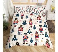 Homewish Housse de Couette Enfant 240 x 260 Casque-Noix de Noël,Parure de Lit Arbre de Noël,Sets de Housses de Couettes Enfants Garçons Filles Ornaments Casque-Noix,Couvre Lit Flocon de Neige Rétro