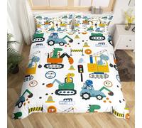 Homewish Housse de Couette Enfant 240 x 260 Excavatrice de Dessin Animé, Parure de Lit Enfant Ado Garçon Dinosaure Mignon, Sets de Housses de Couettes Réversible Équipement Camion, Couvre Lit Dinos