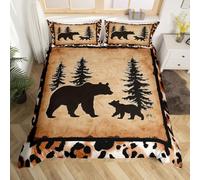 Homewish Housse de Couette Enfant 240 x 260 Famille d'ours Rustique,Parure de Lit Pays de Faune Sauvage Vintage,Couvre Lit Bois de Ferme Occidentale Garçons Filles Pin Tree Leopard Imprimer