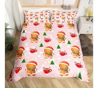 Homewish Housse de Couette Enfant 240 x 260 Noël Rose, Parure de Lit Homme Mignon Pain D'Gingembre, Sets de Housses de Couettes Arbre de Noël d'hiver, Couvre Lit Joyeuxnoël