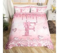 Homewish Housse de Couette Enfant Arc Rose,Parure de Lit 240 x 260 Mode Lettre Initiale F,Sets de Housses de Couettes Kawaii Dreamy Bow Nœud Enfants Garçons Filles Adultes Esthétique Princesse Style