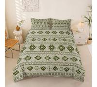 Homewish Housse de Couette Enfant Aztèques du Sud-Ouest, Parure de Lit 200x200 Boho Occidental, Sets de Housses de Couettes Jeune Garçons Navajo, Couvre Lit Modèle Tribal Géométrique Ethnique Vert