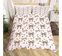 Homewish Housse de Couette Enfant Bon Bowknot,Parure de Lit 240 x 260 Arcs de Léopard Kawaii,Couvre Lit Gépard Animal Sauvage Imprimé Coquette Enfants Femmes Filles Chic Moderne Bow Tie Amour Cœur