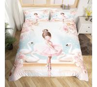 Homewish Housse de Couette Enfant Conception de Ballerine Rose, Parure de Lit 200x200 Ballet de Danse, Sets de Housses de Couettes Petits Danseurs Mignons, Couvre Lit Thème de Ballet de Cygne Rose