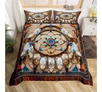 Homewish Housse de Couette Enfant Dreamcatcher,Parure de Lit 220x240 Aztèques du Sud-Ouest,Sets de Housses de Couettes Adolescents Bohemian Feather Dream Catcher Décoration de Cabine de Pays