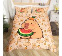 Homewish Housse de Couette Enfant Enfants Cartoon Capybara,Parure de Lit 220x240 Décor de Capybara,Sets de Housses de Couettes Animaux Rongeur Mignon,Couvre Lit Cœur d'amour Rose Orange de Pastèque