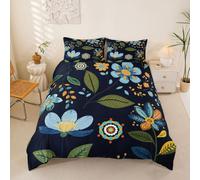 Homewish Housse de Couette Enfant Fleurs Boho Parure de Lit 220x240 Floral Géométrique Sets de Housses de Couettes Rétro Coloré Couvre Lit Fleur Exotique Noire