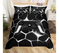 Homewish Housse de Couette Enfant Géométrique Argenté, Parure de Lit 200x200 Gaming, Sets de Housses de Couettes Gamer, Couvre Lit Motif Hexagonal Abstrait en Nid d'abeille, avec 2 Taies d'oreiller