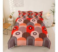 Homewish Housse de Couette Enfant Géométrique Parure de Lit 220x240 Boho Sets de Housses de Couettes Milieu du Siècle Moderne Cercle Couvre Lit Rayure Bohême Rétro Rouge