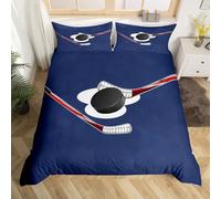 Homewish Housse de Couette Enfant Hockey sur Glace,Parure de Lit 140x200 Motif de Jeu de Balle,Couvre Lit Jeu de Sports Juvéniles d'hiver Filles Garçons Ballon Jeux Compétitifs Travail D'Équipe