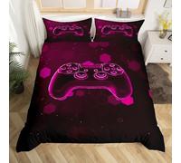 Homewish Housse de Couette Enfant Jeux Garçons,Parure de Lit 220x240 Jeu Vidéo,Sets de Housses de Couettes Garçons Adolescents Lumières Géométriques Modernes,Couvre Lit Pein D'Abeil Hexagon Néon Rose